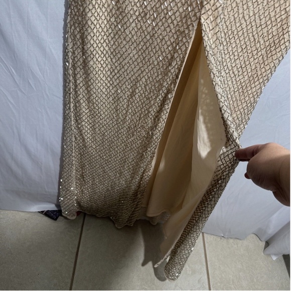 NWT $698 Mac Duggal [ 16 ] Beaded Butterfly‎ Sleeve Column Gown Nude/Silver - Picture 15 of 16